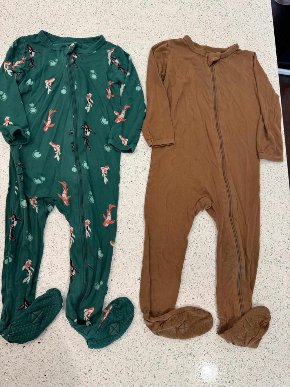 Kyte BABY Green Koi Print & Brown Footed Pajama Set